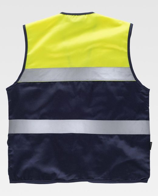 Zweifarbige Safari-Weste mit mehreren Taschen und zwei gut sichtbaren Bändern Navy Yellow AV