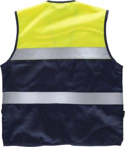 Zweifarbige Safari-Weste mit mehreren Taschen und zwei gut sichtbaren Bändern Navy Yellow AV