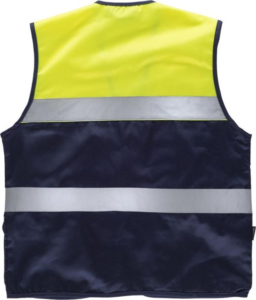 Zweifarbige Safari-Weste mit mehreren Taschen und zwei gut sichtbaren Bändern Navy Yellow AV