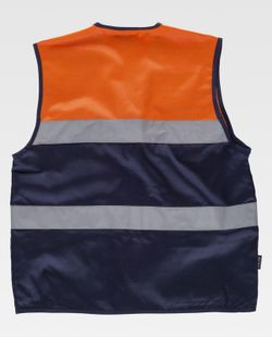Zweifarbige Safari-Weste mit mehreren Taschen und zwei gut sichtbaren Bändern Navy Orange AV