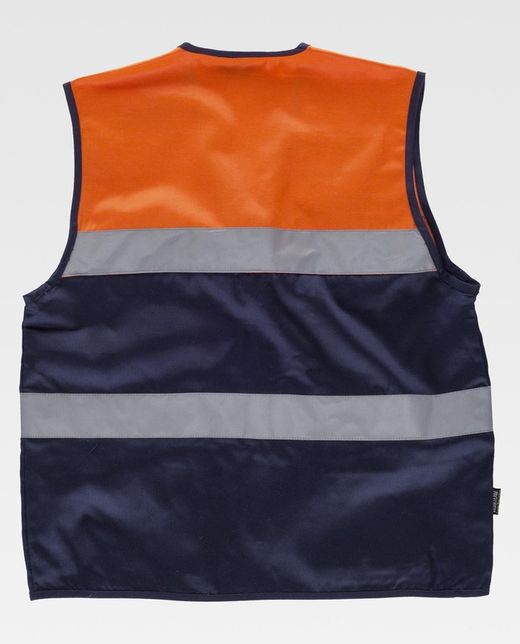 Zweifarbige Safari-Weste mit mehreren Taschen und zwei gut sichtbaren Bändern Navy Orange AV