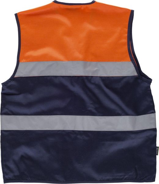 Zweifarbige Safari-Weste mit mehreren Taschen und zwei gut sichtbaren Bändern Navy Orange AV