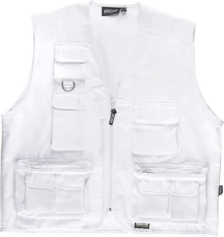 Gilet safari multi-poches Blanc — Vêtements de travail Maxport