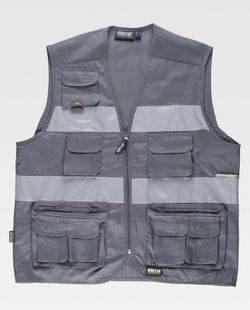 Multi-Pocket-Safari-Weste mit 2 reflektierenden Bändern Grau