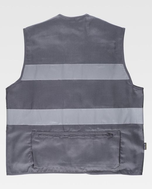Multi-Pocket-Safari-Weste mit 2 reflektierenden Bändern Grau