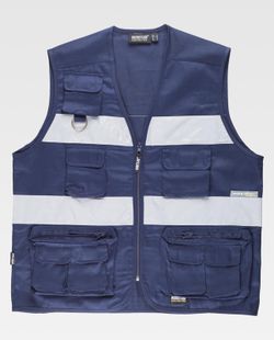Multi-Pocket-Safari-Weste mit 2 reflektierenden Bändern Navy