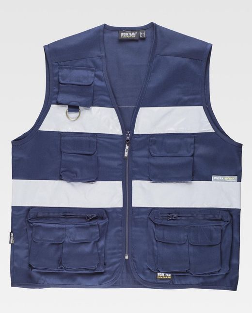Multi-Pocket-Safari-Weste mit 2 reflektierenden Bändern Navy