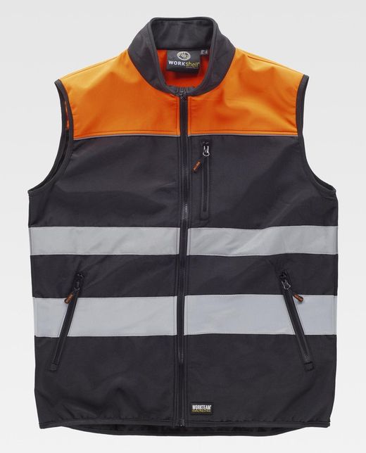 Chaleco workshell combinado con alta visibilidad Negro Naranja
