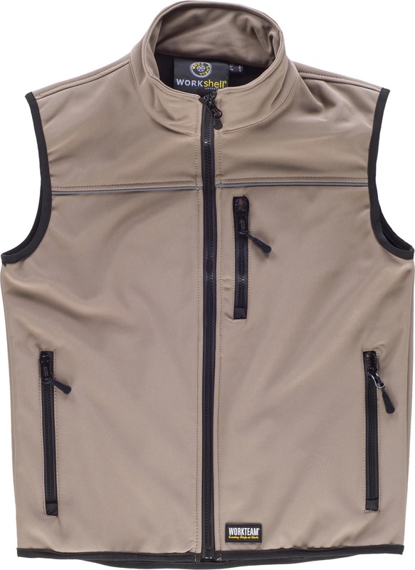 Outdated lanthanum junk Plain workshell vest Beige — Maxport Costumes for Work