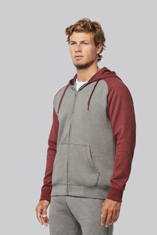 Veste bicolore avec fermeture éclair et capuche unisexe
