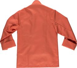 Korallenrote Unisex-Küchenjacke mit Sicherheitsknöpfen und kontrastierenden Paspeln