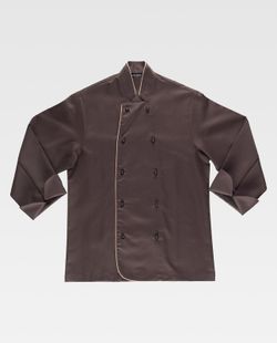 Unisex-Küchenjacke mit Sicherheitsknöpfen und kontrastierenden Paspeln Braun