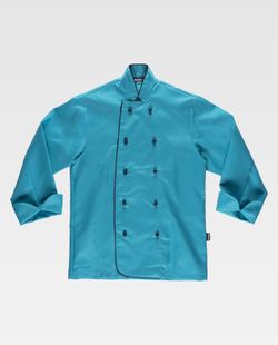 Unisex-Küchenjacke mit Sicherheitsknöpfen und kontrastierenden Paspeln Türkis