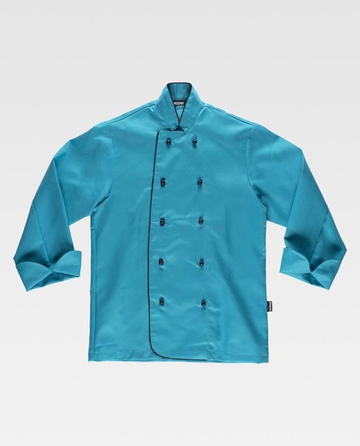 Unisex-Küchenjacke mit Sicherheitsknöpfen und kontrastierenden Paspeln Türkis