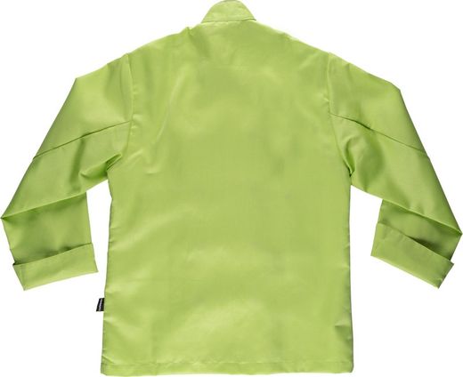 Unisex-Küchenjacke mit Sicherheitsknöpfen und kontrastierenden Paspeln in Limonengrün