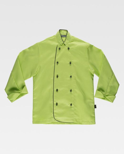 Unisex-Küchenjacke mit Sicherheitsknöpfen und kontrastierenden Paspeln in Limonengrün