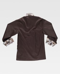 Kochjacke mit Sicherheitsknöpfen, kombinierte Manschetten mit braunem Aufdruck