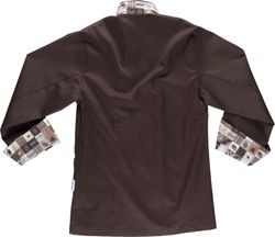 Kochjacke mit Sicherheitsknöpfen, kombinierte Manschetten mit braunem Aufdruck