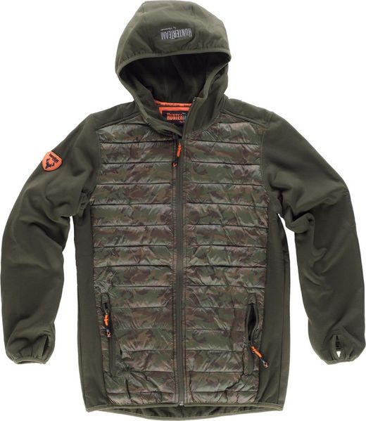 Jacket combined with 2 side bags, with hood Green Hunting Camouflage Brown