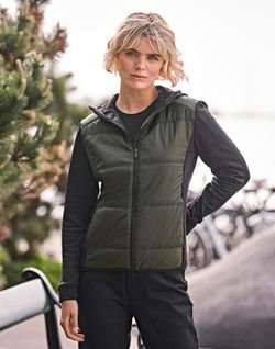 Chaqueta con capucha dos materiales mujer