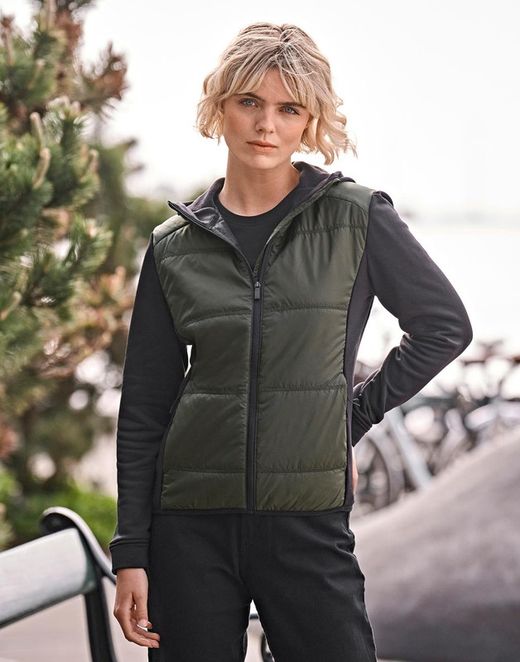 Chaqueta con capucha dos materiales mujer