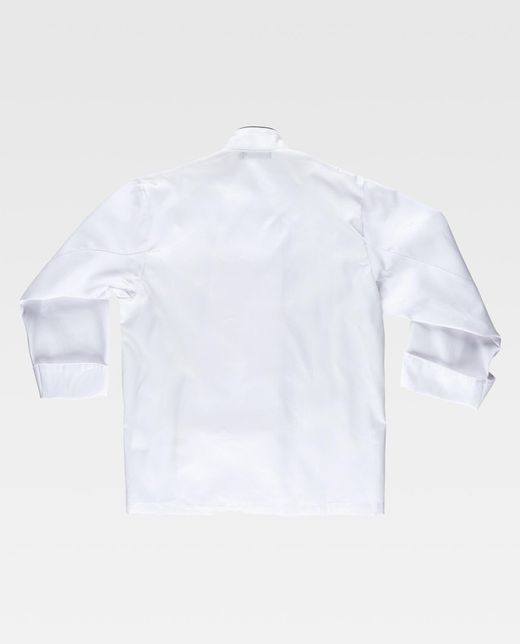 Küchenjacke mit kontrastierenden Verzierungen und Sicherheitsknöpfen Weiß Schwarz