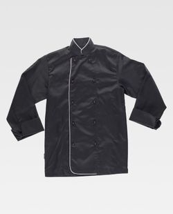 Giacca da cucina con bordi a contrasto e bottoni di sicurezza Nero Bianco