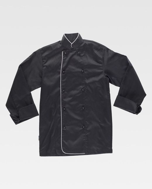 Giacca da cucina con bordi a contrasto e bottoni di sicurezza Nero Bianco