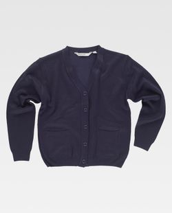 Feinstrickjacke, V-Ausschnitt, zwei Navy Plaston Bags