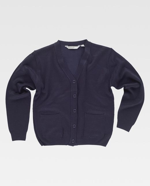 Feinstrickjacke, V-Ausschnitt, zwei Navy Plaston Bags