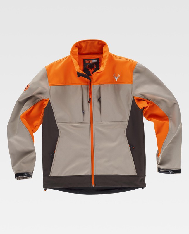 Combination softshell jacket with two side pockets and 2 chest pockets  Beige Orange AV Brown