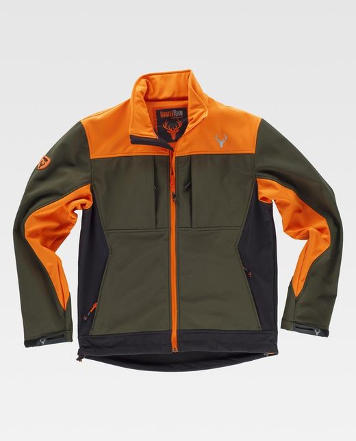 Kombinierte Softshelljacke mit zwei Seitentaschen und 2 Brusttaschen Hunting Green Orange AV Black