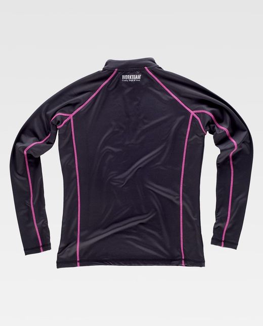 Glatte Stretchjacke mit Kontrastnähten und halbem Reißverschluss, keine Taschen Black Pink Fluor