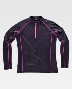 Glatte Stretchjacke mit Kontrastnähten und halbem Reißverschluss, keine Taschen Black Pink Fluor