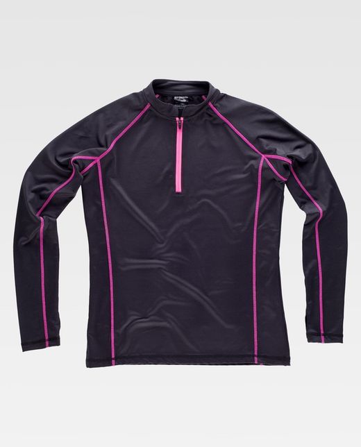 Glatte Stretchjacke mit Kontrastnähten und halbem Reißverschluss, keine Taschen Black Pink Fluor