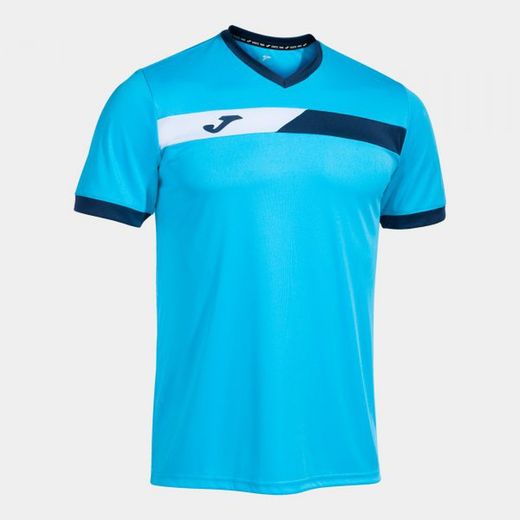 T-Shirt Manche Courte Court Fluor Turquoise Marine Blanc