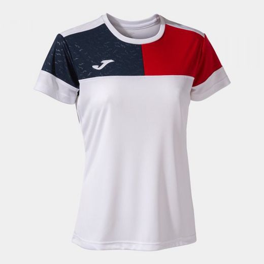 T-Shirt Manche Courte Crew V Blanc Rouge Marine