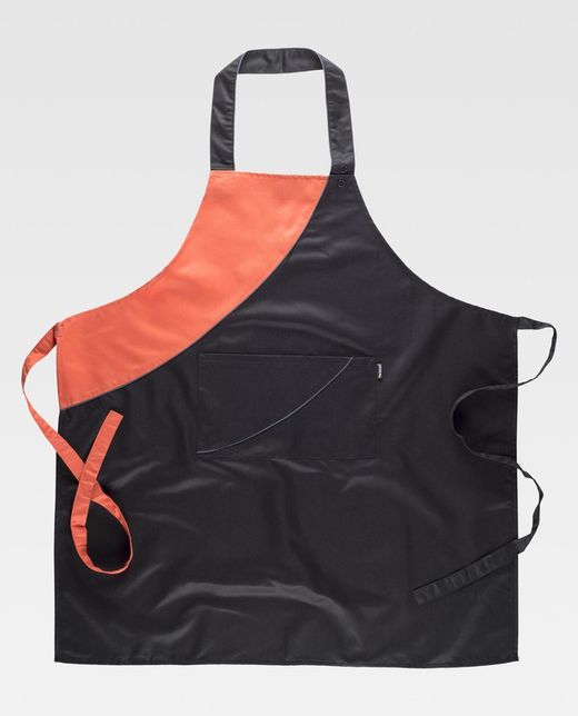Zweifarbige Schürze mit Lätzchen und kontrastierenden Paspeln 90x95 Coral Black