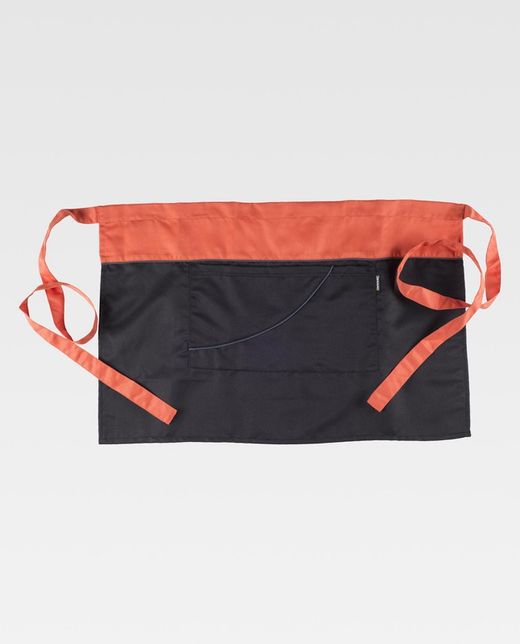 Zweifarbige Schürze ohne Lätzchen und kontrastierende Paspelierung 70x45 Coral Black