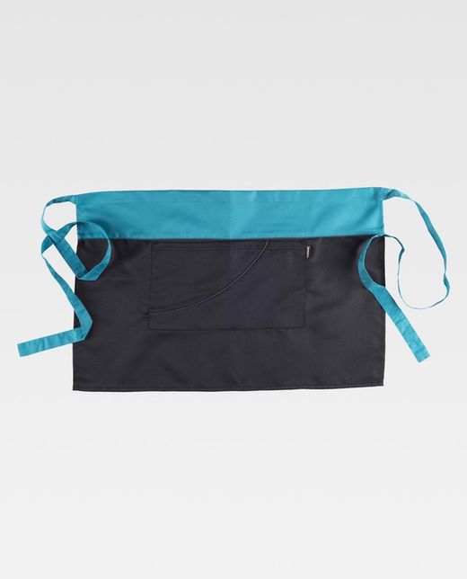 Two-tone apron without bib and contrasting color 70x45 Black Turquoise