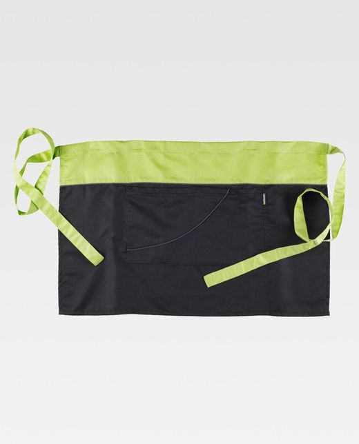 Zweifarbige Schürze ohne Lätzchen und kontrastierende Paspelierung 70x45 Black Lime Green