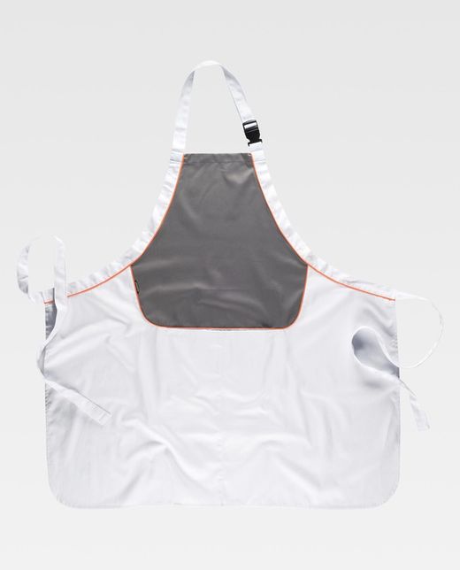 Schürze mit kombiniertem Lätzchen, Live-AV-Zentraltasche und verstellbarem Hals 90x90 Teflonbehandlung Weiß Grau Orange AV