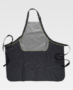 Schürze mit kombiniertem Lätzchen, Live-AV-Zentraltasche und verstellbarem Hals 90x90 Teflonbehandlung Schwarz Grau Gelb AV