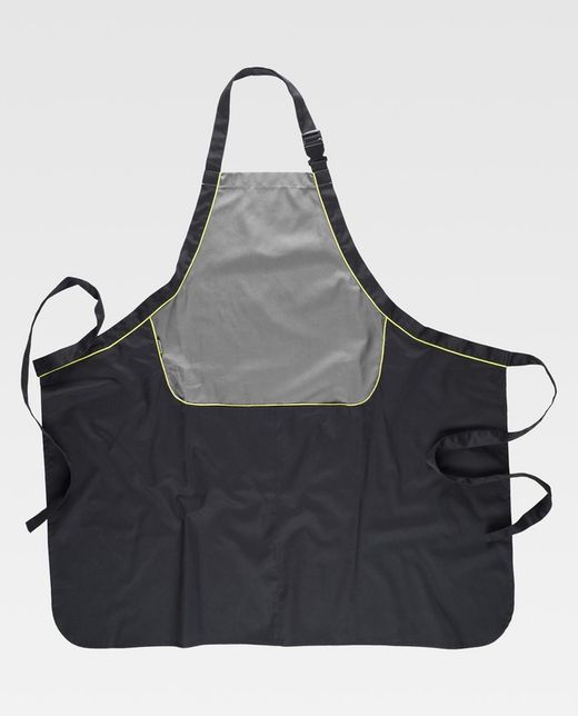 Schürze mit kombiniertem Lätzchen, Live-AV-Zentraltasche und verstellbarem Hals 90x90 Teflonbehandlung Schwarz Grau Gelb AV