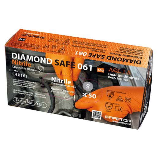 DIAMOND SAFE, guante químico naranja nitrilo diamante