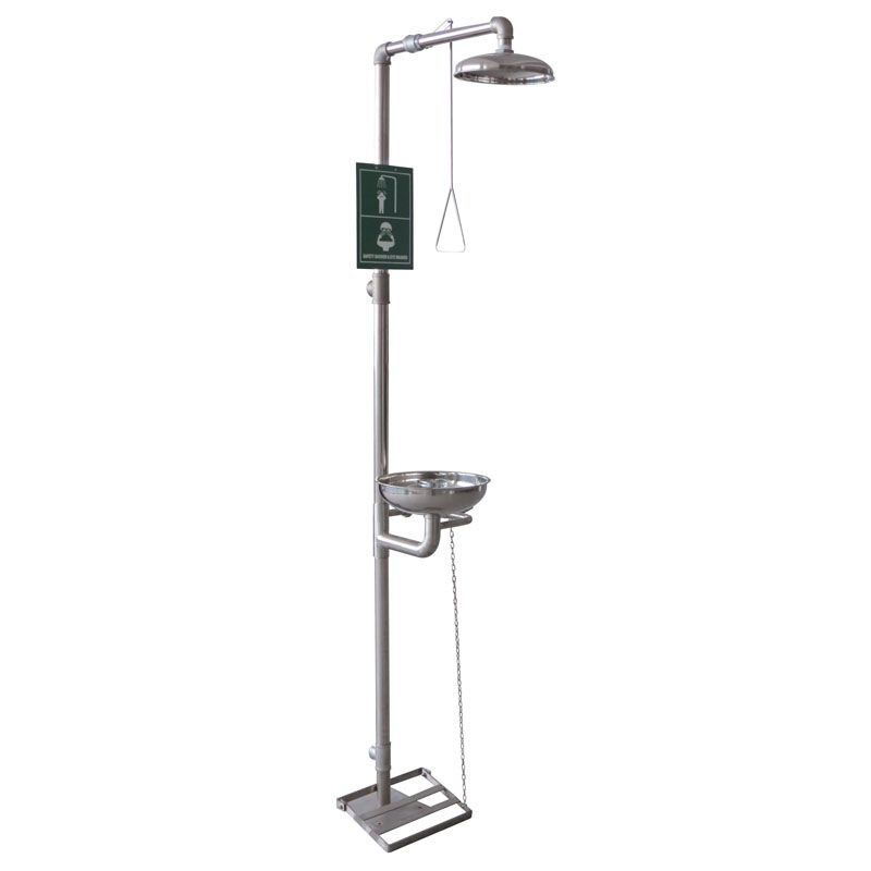 DUCHA DE OJOS INOX, inox de pedestal con pileta y pedal