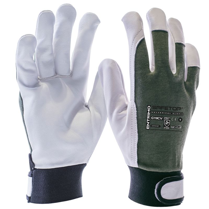 ENTRIMO, Guante piel - algodón verde cierre velcro