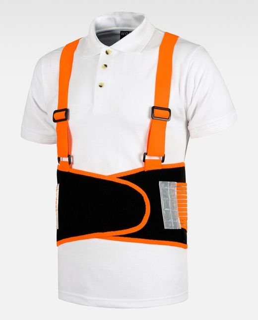 Elastischer AV-Lendengürtel mit durch Wale verstärkten Trägern, verstellbar mit doppeltem Klettverschluss Black Orange AV