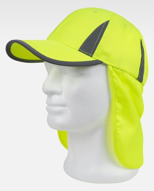 Cappellino con regolazione posteriore con velcro Protezione per il collo Dettagli riflettenti AV giallo