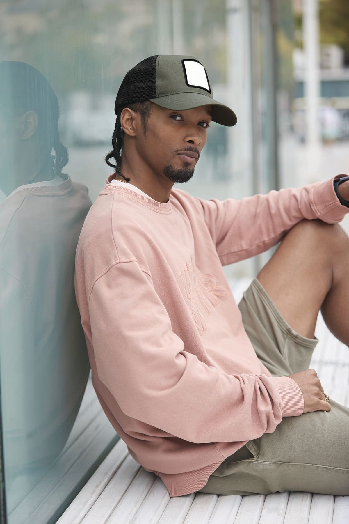 Gorra trucker de 5 paneles con parche cuadrado Black/Stone-One Size